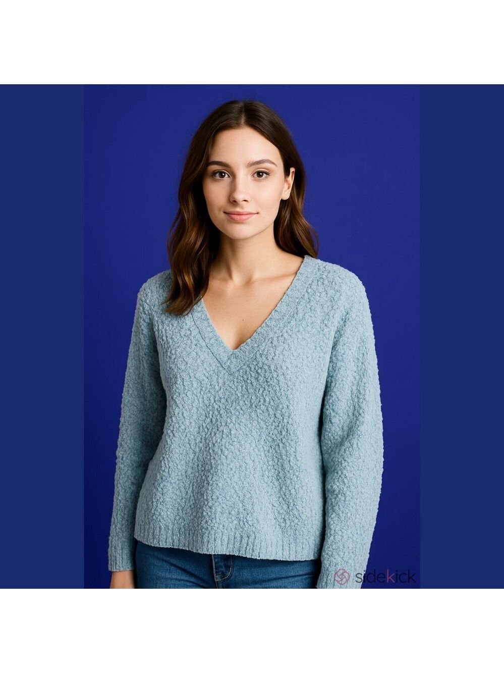 Maeve Textured Blue V-Neck Sweater